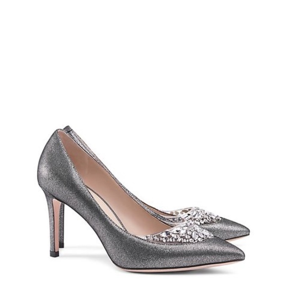 Tory Burch Shoes - Tory Burch Pewter Delphine Glitter Leather Pumps